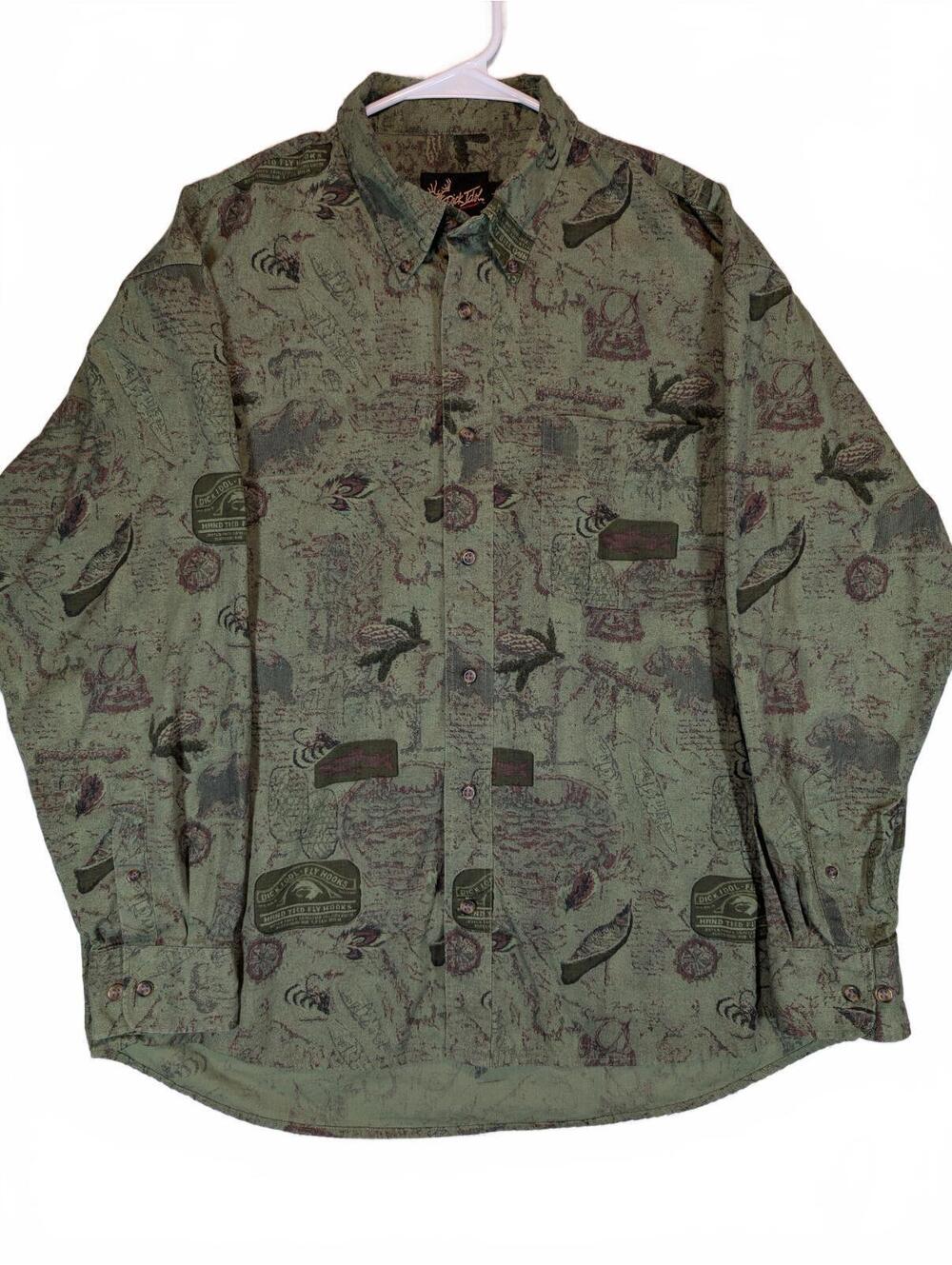 Dick Idol Outdoor Fishing Print Button Up Long Sleeve Shirt Mens L